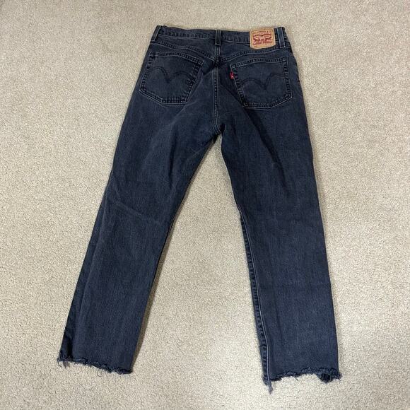 Levi's 501 Button Fly Raw Hem Jeans in Black Straight Leg High Waist Sz W28 L29 - Picture 3 of 8